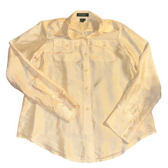Lauren Ralph Lauren Tops - LAUREN Ralph Lauren Petite Silk Button Down‎ Shirt Ivory Cream Long Sleeve SZ 2P